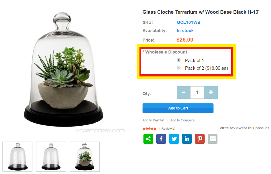 Notice the wholesale discount section underneath the product title