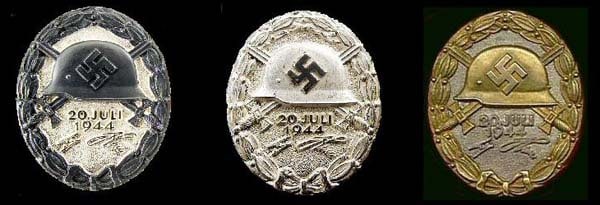 Distintivos de herido del 20 de julio de 1944. Negro, Plata y Oro