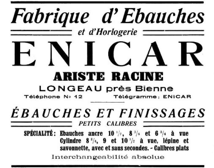 Ebauches_Enicar_Ariste_Racine_1932